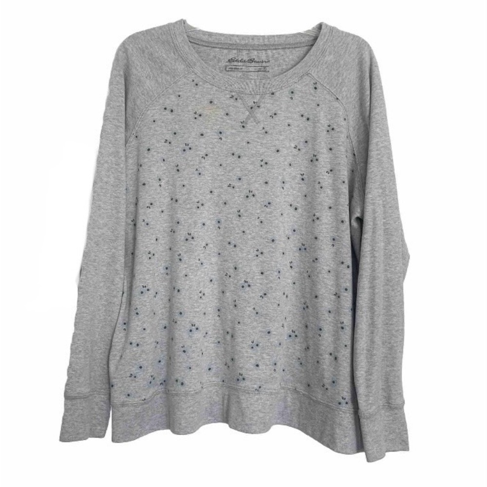 Eddie Bauer Sweatshirt Legendwash Gray Floral Crewneck Sz 2XL Comfy Casual
